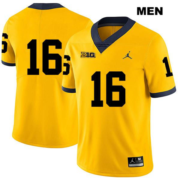Men's NCAA Michigan Wolverines Ren Hefley #16 No Name Yellow Jordan Brand Authentic Stitched Legend Football College Jersey TF25I43XL